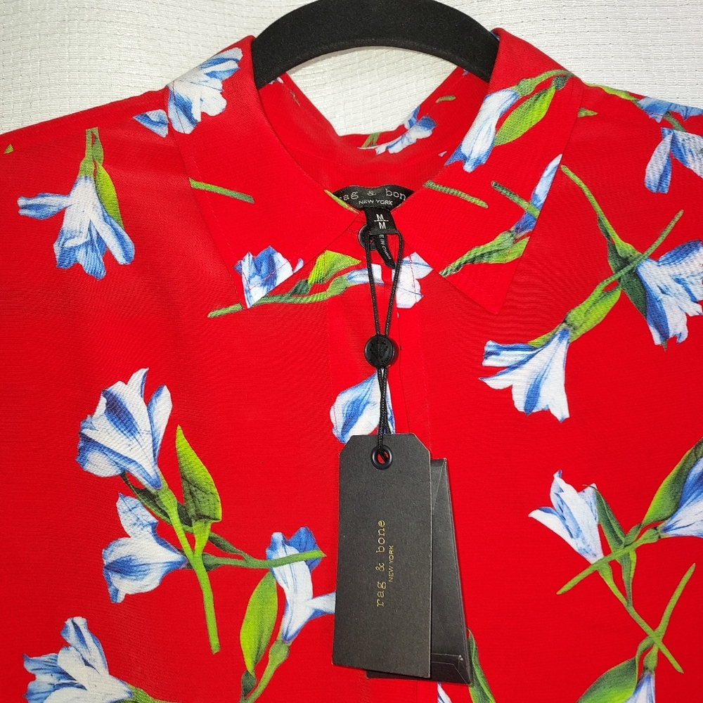 rag & bone Red Floral Blouse NWT size Medium Super soft shirt. Originally $395 - Picture 5 of 12